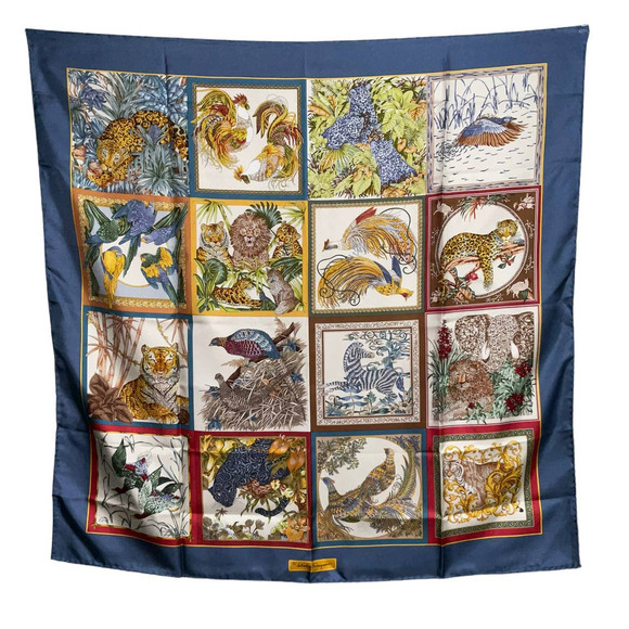 Salvatore Ferragamo 100% Silk Jungle Animals Print Scarf NWT - Picture 1 of 16